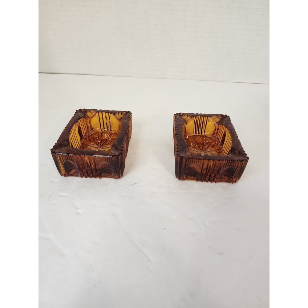 Lot Of Two Antique Amber Glass Ashtrays